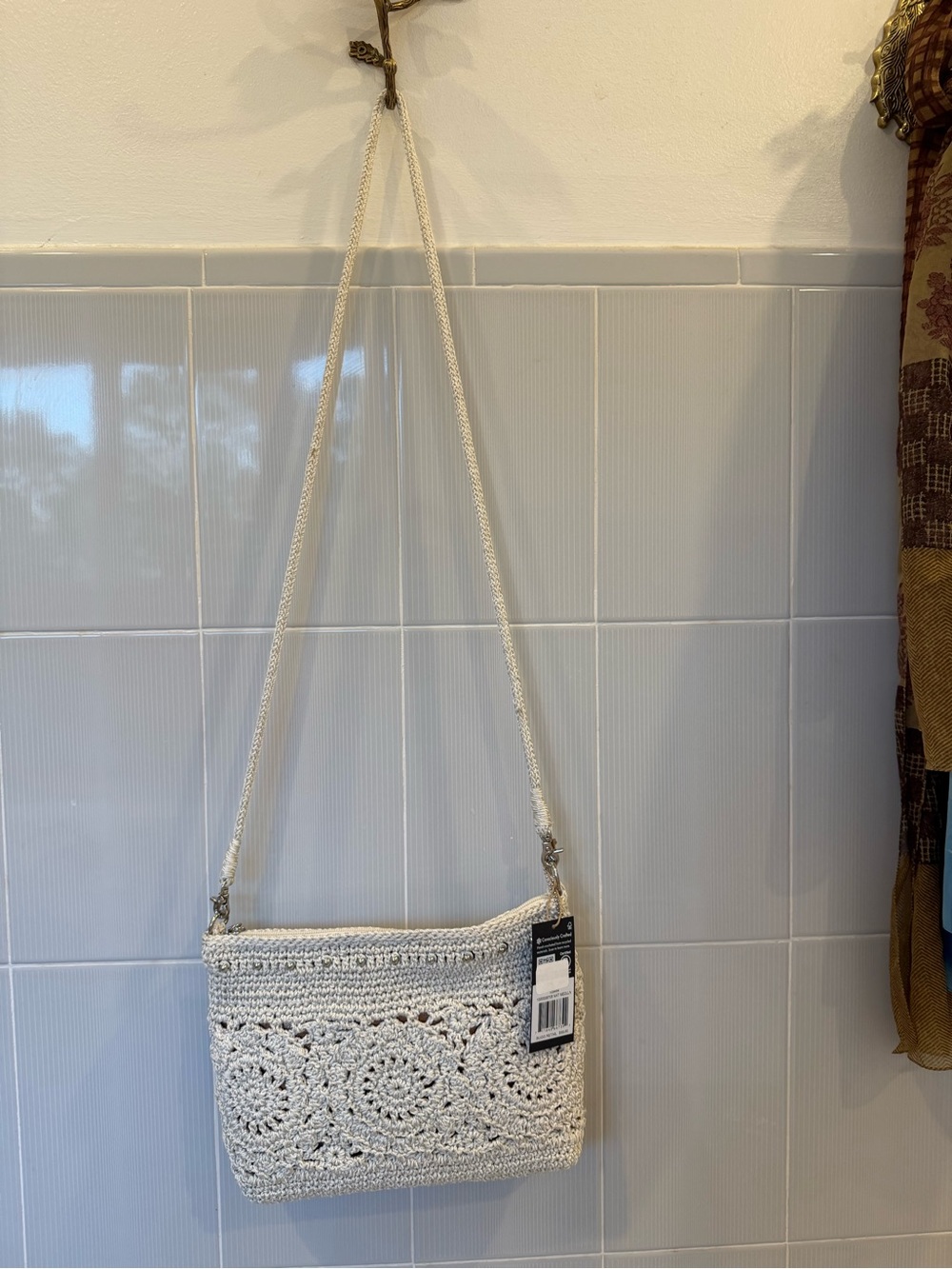 Woven Crochet Crossbody Bag in Cream - Picture 6 of 8